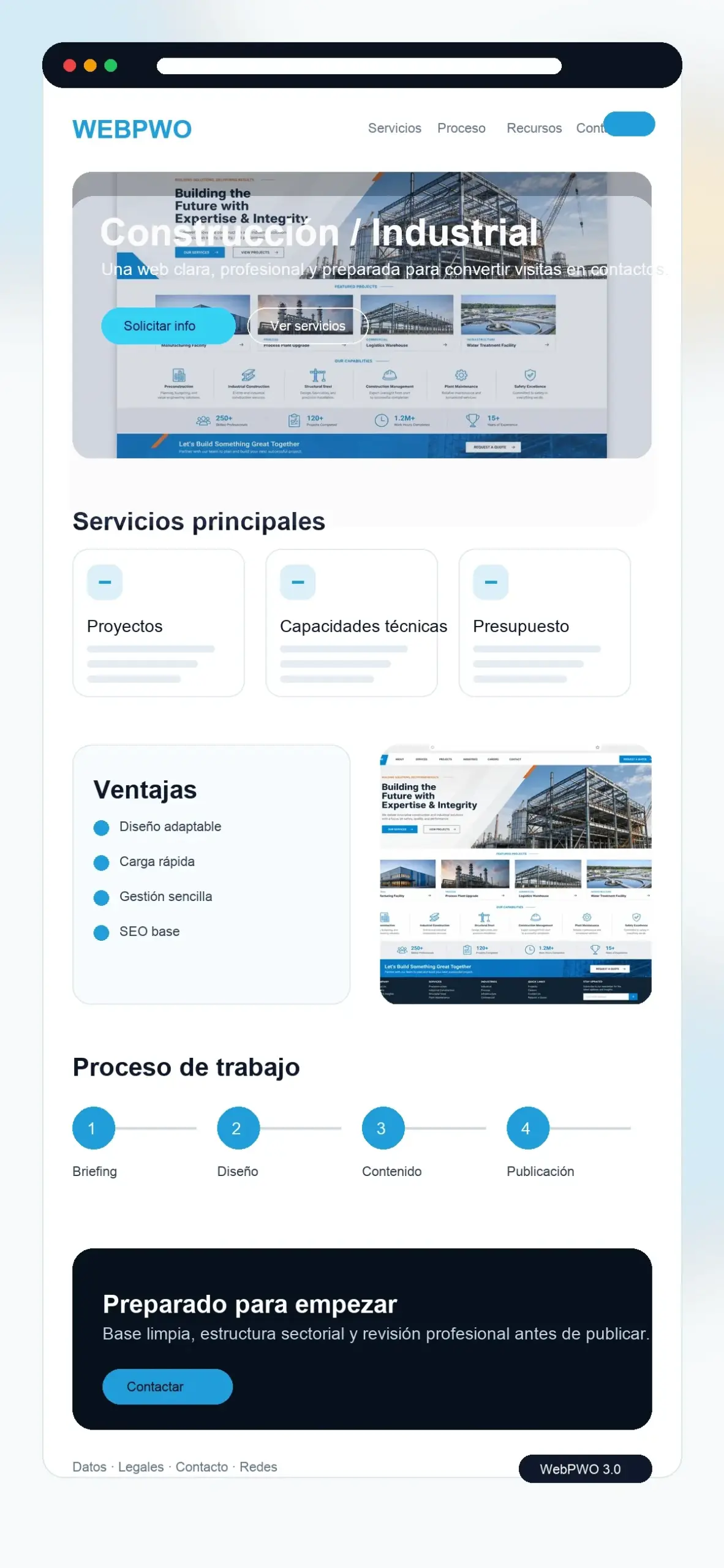 Captura vertical sectorial WebPWO 3.0 para construcción o industria